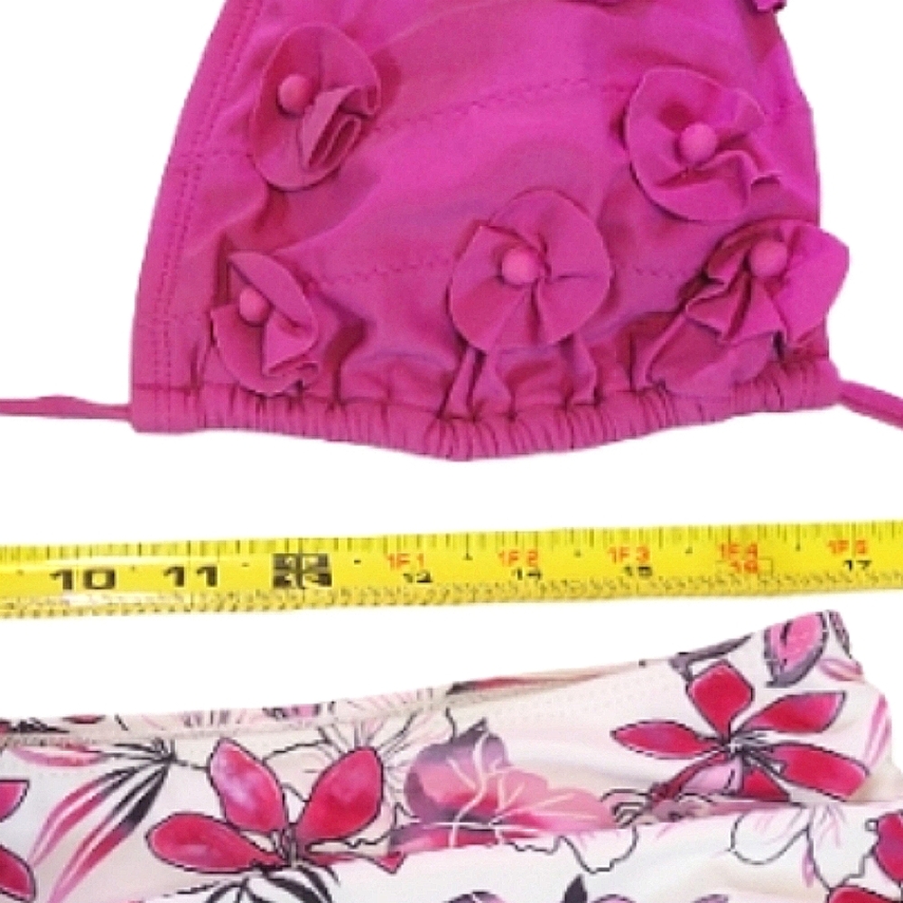 Pink Floral Bikini Set Swim Suit High Waist Ruched Design - Picture 11 of 11